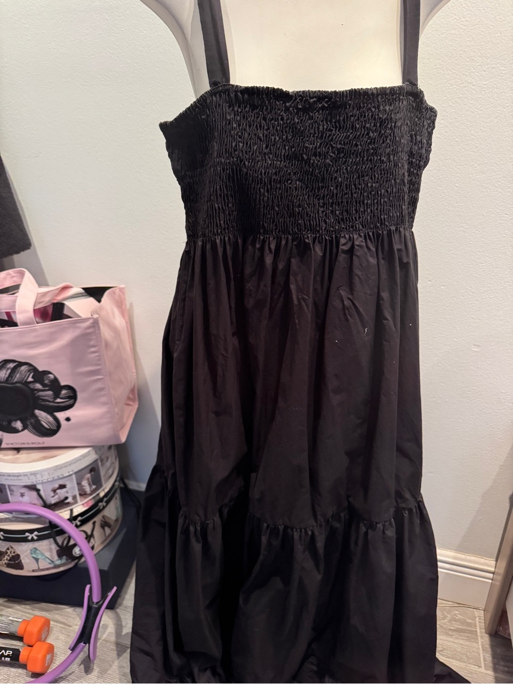 Zara Black Smocked Bodice Tiered Maxi Dress - Picture 2 of 5